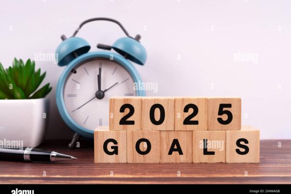 Setting meaningful goals for 2025 with a planner and checklist.